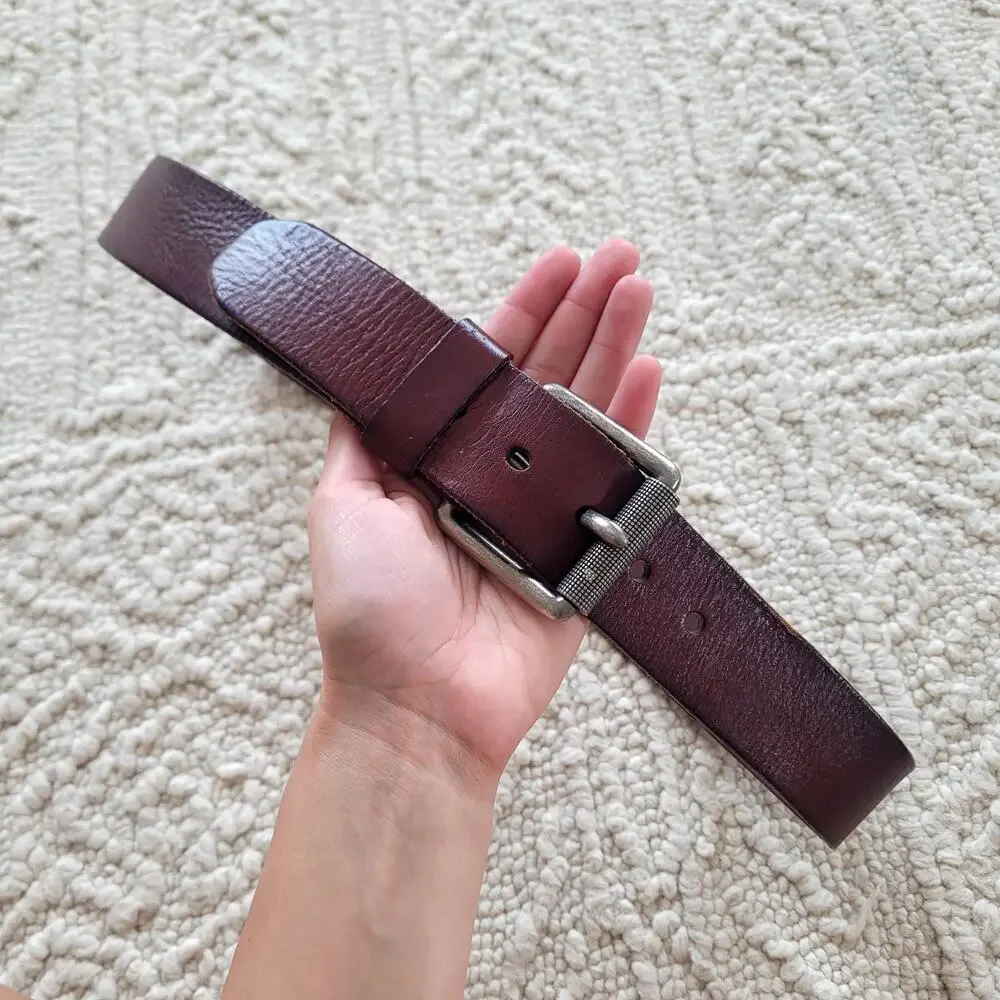 Fossil Brown Distressed Leather Belt Silver Buckle Men's Sz 36